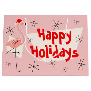 Flamingo Santa Pink Happy Holidays große Geschenkt Große Geschenktüte