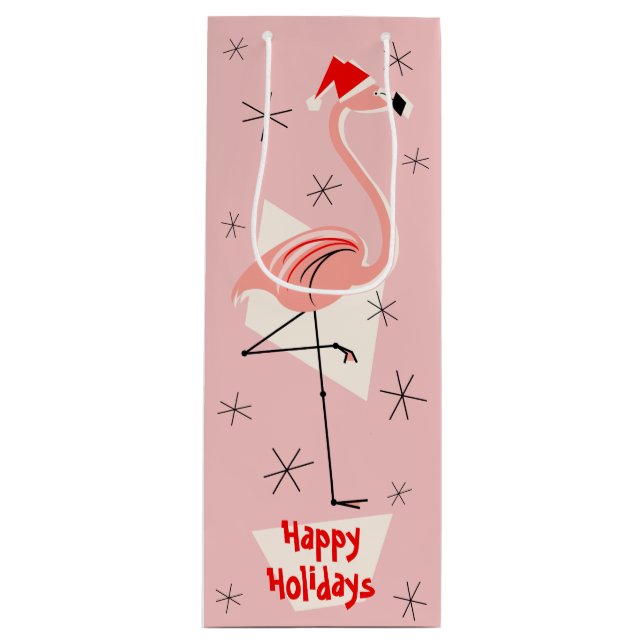 Flamingo Santa Pink Happy Holidays Wein Geschenktüte Für Weinflaschen (Vorderseite)