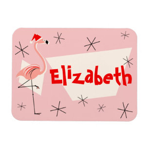 Flamingo Santa Pink Name flexibel Magnet
