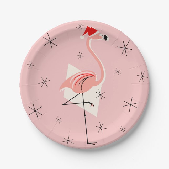 Flamingo Santa Pink Papierplatte Pappteller (Vorderseite)