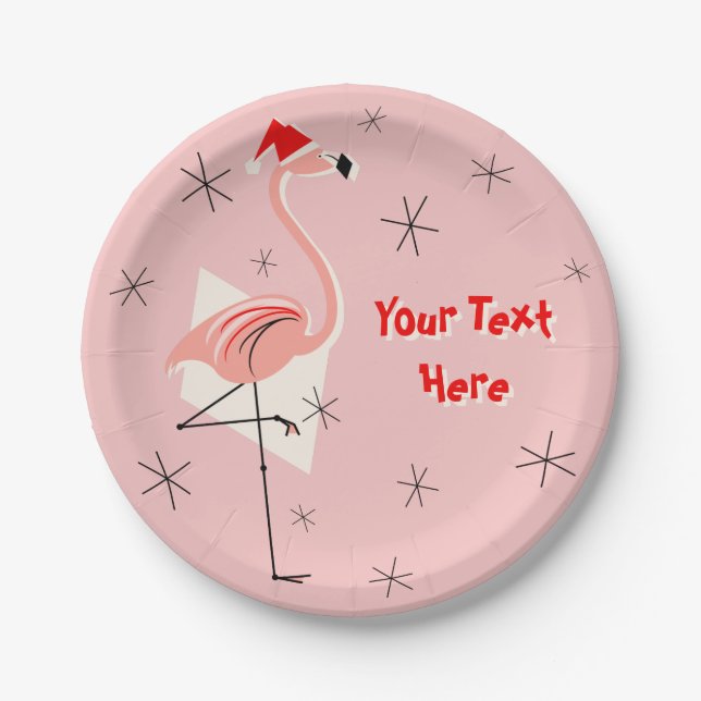 Flamingo Santa Pink Papierplatte Pappteller (Vorderseite)