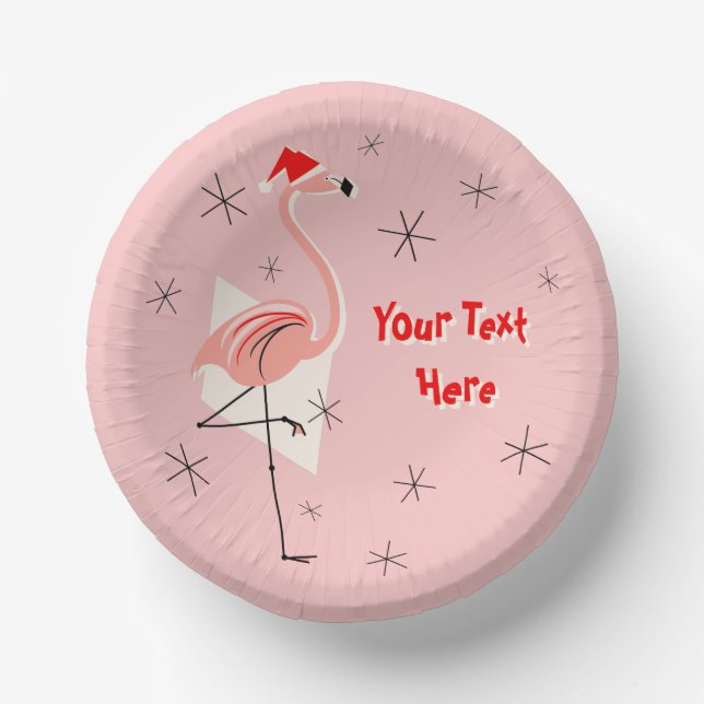 Flamingo Santa Pink Text Pappteller (Vorderseite)