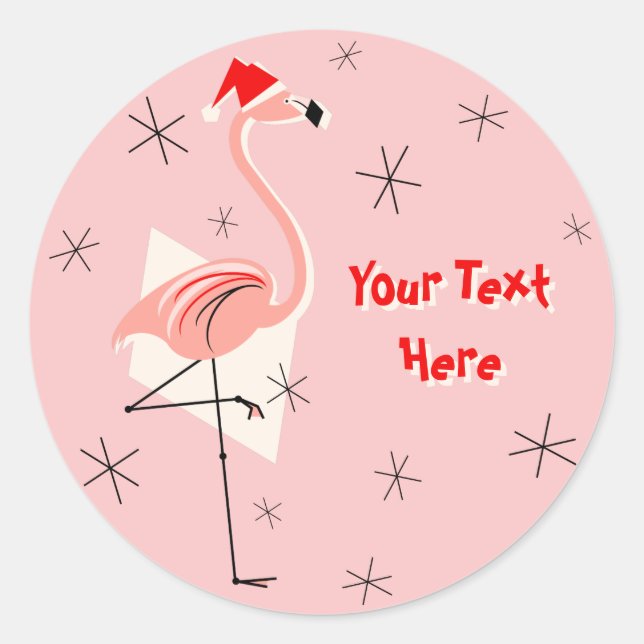 Flamingo Santa Pink Textaufkleber Runder Aufkleber (Vorderseite)