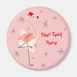Flamingo Santa Pink Textmagnet rund Magnet