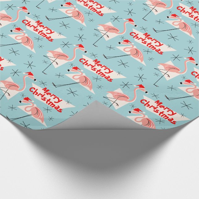 Flamingo Santas Blauer Frohe Weihnachten Geschenkpapier (Ecke)