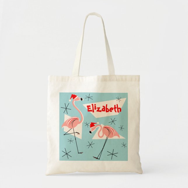 Flamingo Santas Blauer Name Tasche (Vorne)