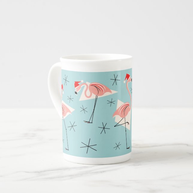 Flamingo Santas Blue bone China Prozellantasse (Vorderseite Links)