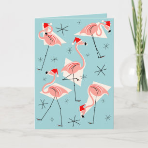 Flamingo Santas Blue Frohe Weihnachtsblau Feiertagskarte