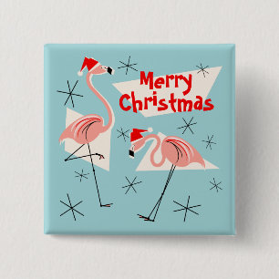 Flamingo Santas Blue Frohe Weihnachtsgeschenk-Plat Button