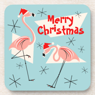Flamingo Santas Blue Frohe Weihnachtskunststoff Untersetzer