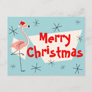 Flamingo Santas Blue Frohe Weihnachtspostkarte Feiertagspostkarte