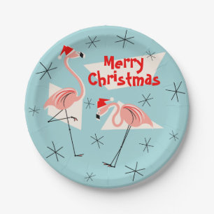Flamingo Santas Blue Frohe Weihnachtszeitung Pappteller