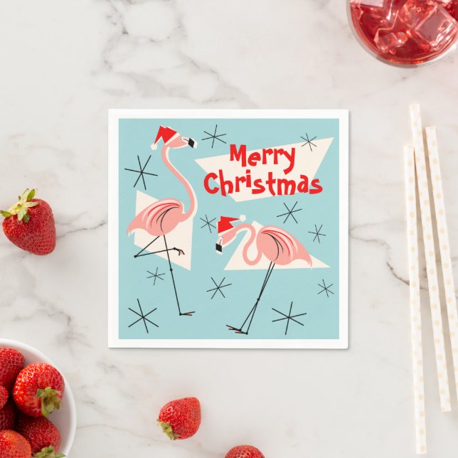 Flamingo Santas Blue Frohe Weihnachtszeitung Servi Serviette (Beispiel)