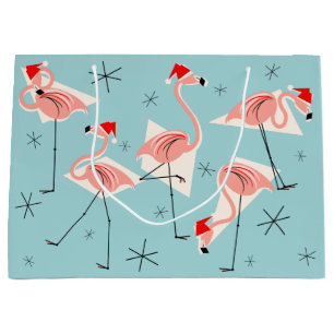 Flamingo Santas Blue große Geschenktasche Geschenktüte
