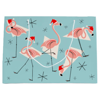 Flamingo Santas Blue große Geschenktasche Große Geschenktüte