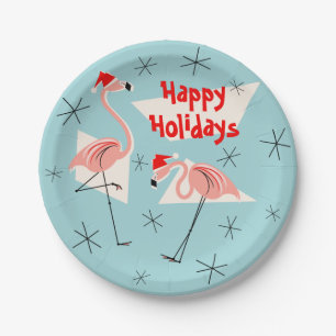 Flamingo Santas Blue Happy Holidays Papierplatte Pappteller