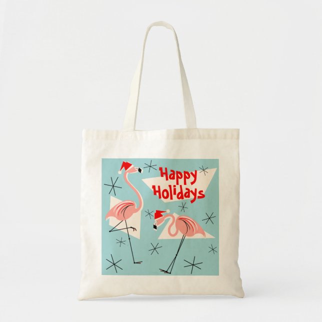 Flamingo Santas Blue Happy Holidays Tasche (Vorne)