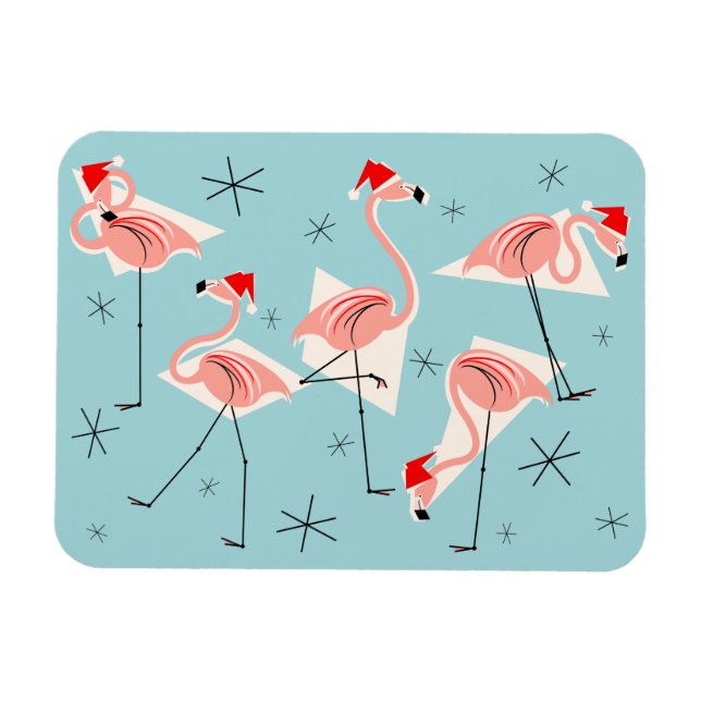 Flamingo Santas Blue Magnet flexibel (Horizontal)