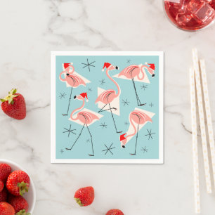 Flamingo Santas Blue Paper napkin Serviette