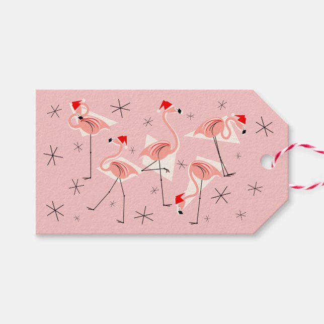 Flamingo Santas Pink Begrüßungstags Geschenkanhänger (Vorderseite (Horizontal))