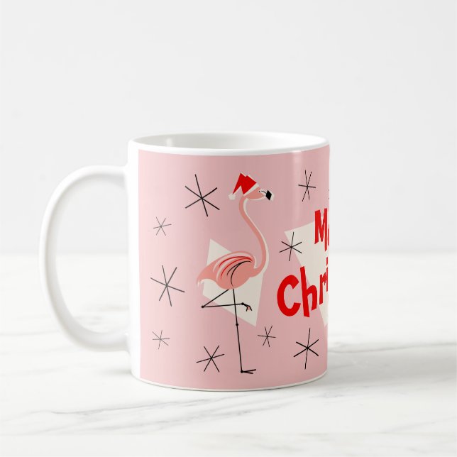 Flamingo Santas Pink Frohe Weihnachten Tasse (Links)