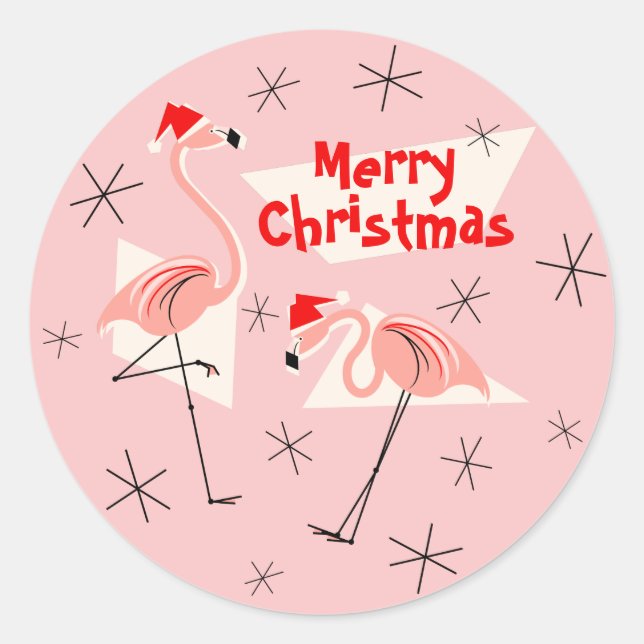 Flamingo Santas Pink Frohe Weihnachtsaufkleber run Runder Aufkleber (Vorderseite)