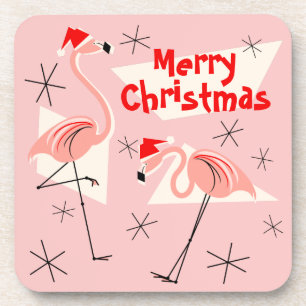 Flamingo Santas Pink Frohe Weihnachtskunststoff Getränkeuntersetzer
