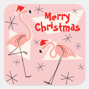 Flamingo Santas Pink Frohe Weihnachtsplatz Quadratischer Aufkleber