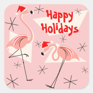 Flamingo Santas Pink Happy Holidays Aufkleber