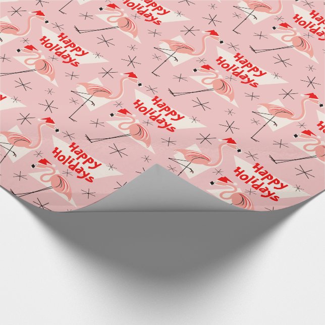 Flamingo Santas Pink Happy Holidays Geschenkpapier (Ecke)