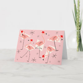 Flamingo Santas Pink Happy Holidays horizontal Feiertagskarte
