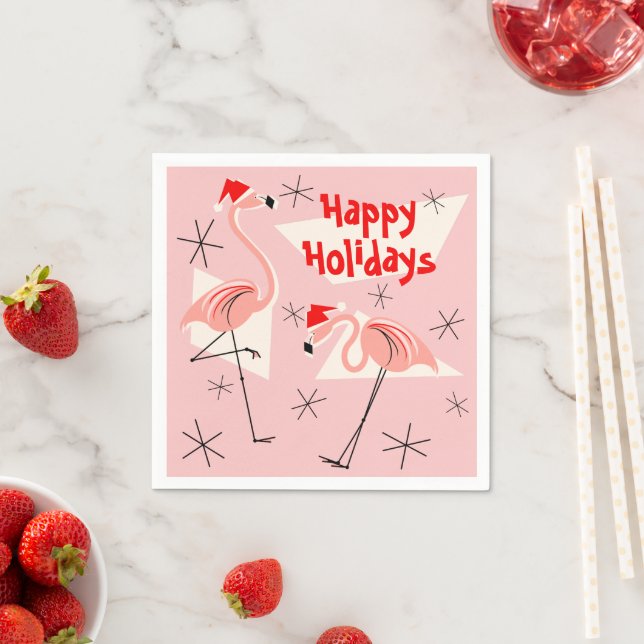Flamingo Santas Pink Happy Holidays Papier Serviet Serviette (Beispiel)