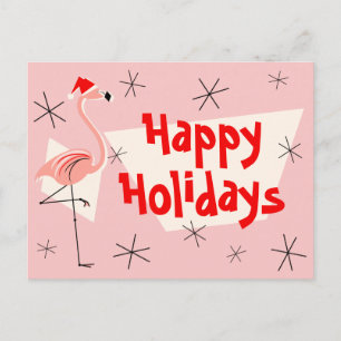 Flamingo Santas Pink Happy Holidays Postkarte