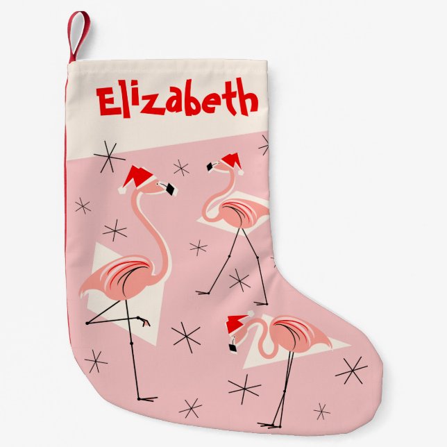 Flamingo Santas Pink Name Strumpf Kleiner Weihnachtsstrumpf (Vorderseite)