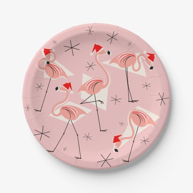 Flamingo Santas rosa Papierplatte Pappteller (Vorderseite)