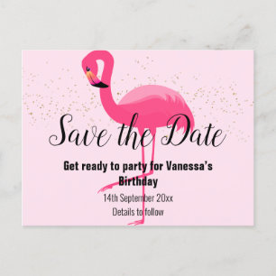 FLAMINGO Save the Date rosa Ankündigungspostkarte