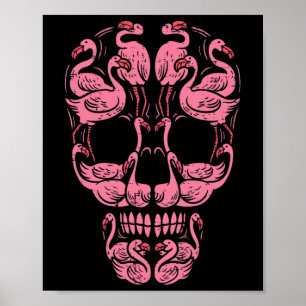 Flamingo-Schädel Brustkrebsbewusstsein Halloween W Poster