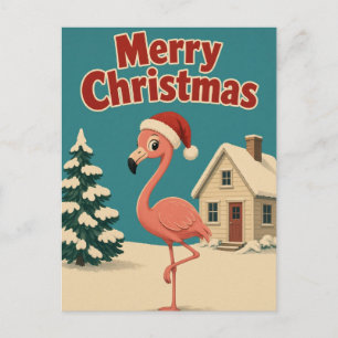 Flamingo-Schneehütte Tier-Weihnachten Postkarte
