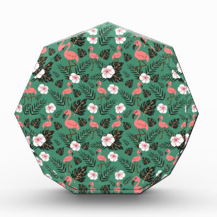 Flamingo seamless pattern pink on green background fotoblock
