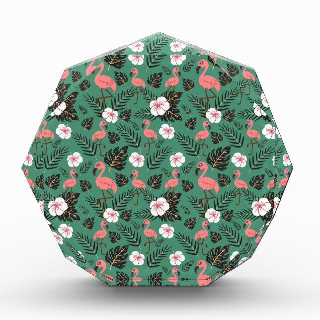 Flamingo seamless pattern pink on green background fotoblock (Vorderseite)
