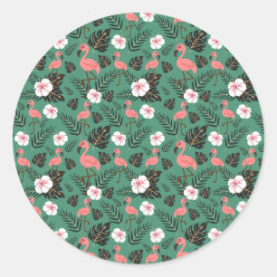 Flamingo seamless pattern pink on green background runder aufkleber