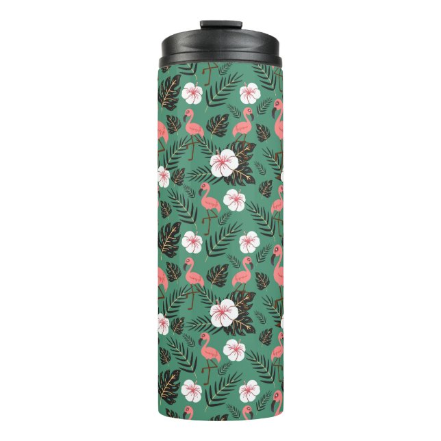 Flamingo seamless pattern pink on green background thermosbecher (Vorderseite)