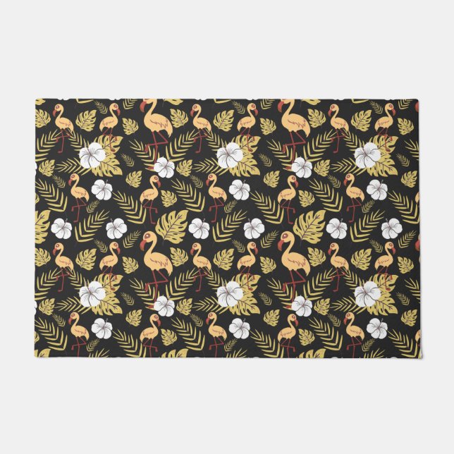 Flamingo seamless pattern yellow and white flowers fußmatte (Vorderseite)