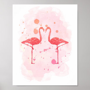 "Flamingo Serenade" Pink Watercolor Flamingo Poster