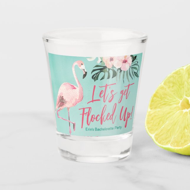 Flamingo Shot Glass Tropical Junggeselinnen-Abschi Schnapsglas (Vorderseite)