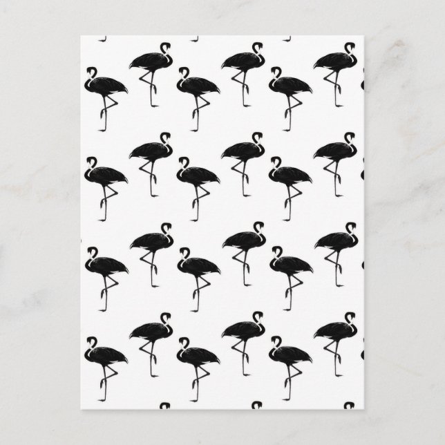 Flamingo Silhouetten Muster Schwarz-weiß Postkarte (Vorderseite)