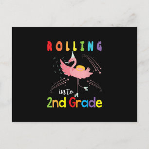 Flamingo Skater Student Rolling in 2. Klasse Einladungspostkarte