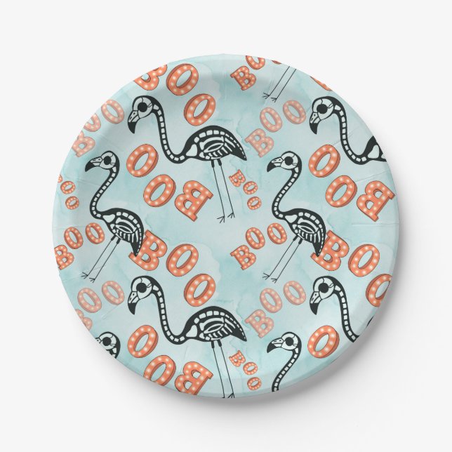 Flamingo-Skelett Boo-Halloweens | Pappteller (Vorderseite)