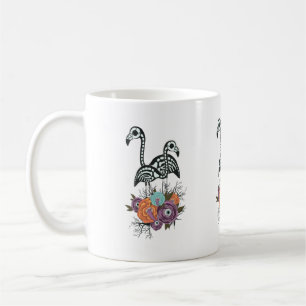 Flamingo-Skelett mit Halloween-Blumen Kaffeetasse