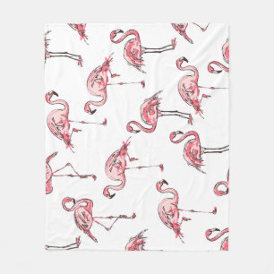 Flamingo Sketch: Tropisches Vintages Muster. Fleecedecke